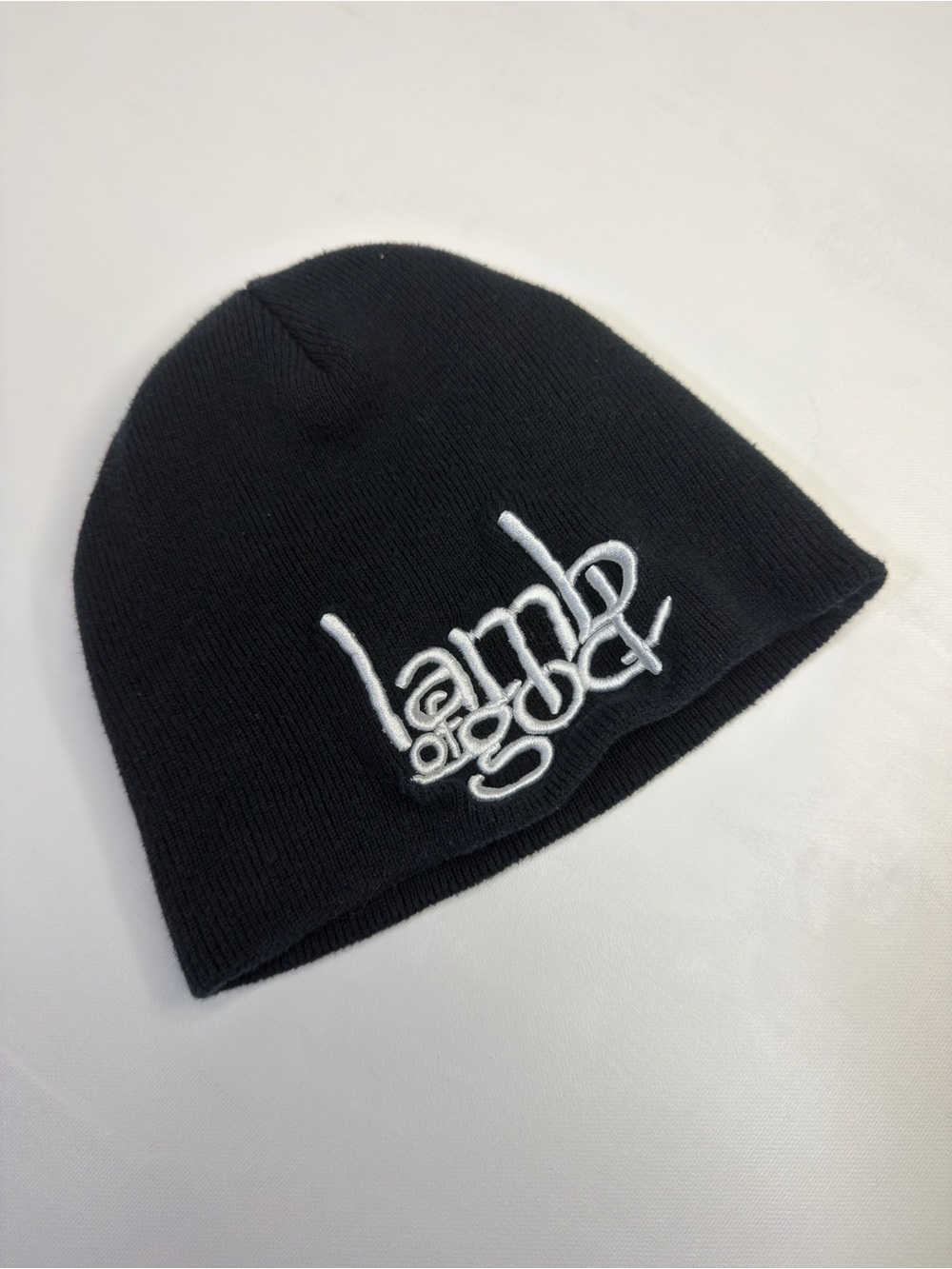 Lamb of God Black Beanie with White Embroidered Logo